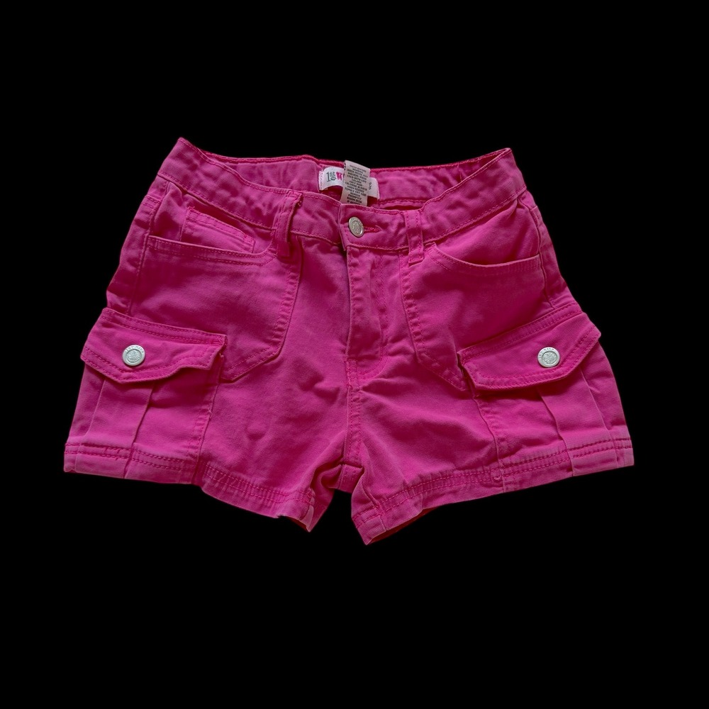 Y2K 1st Kiss Girls Pink Boho Cargo Utility Shorts Sz 24W Stretch Y2K Style